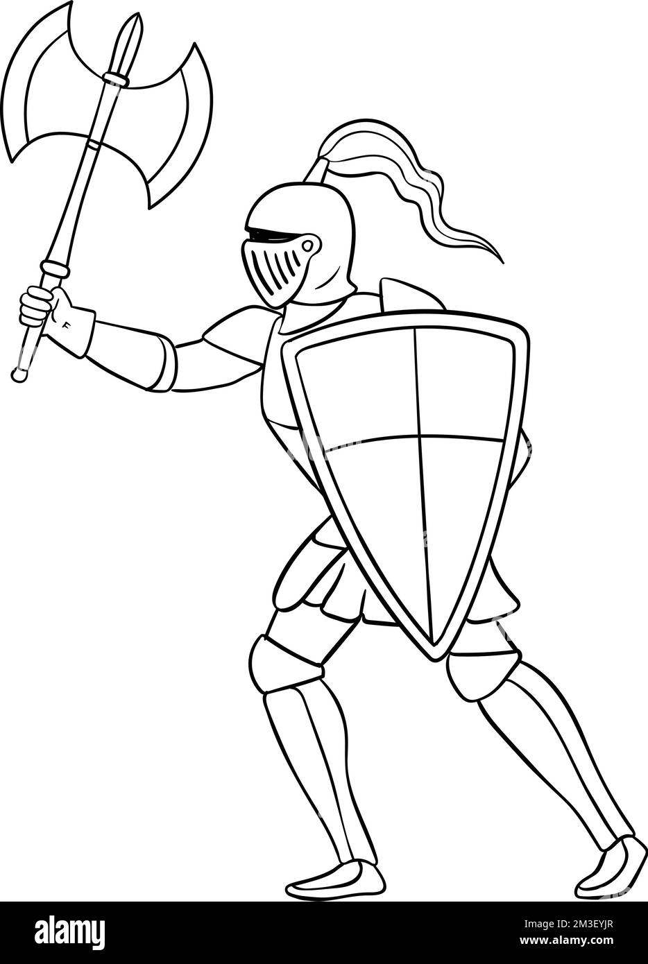 Colorazione isolata Knight Holding Axe e Shield Illustrazione Vettoriale