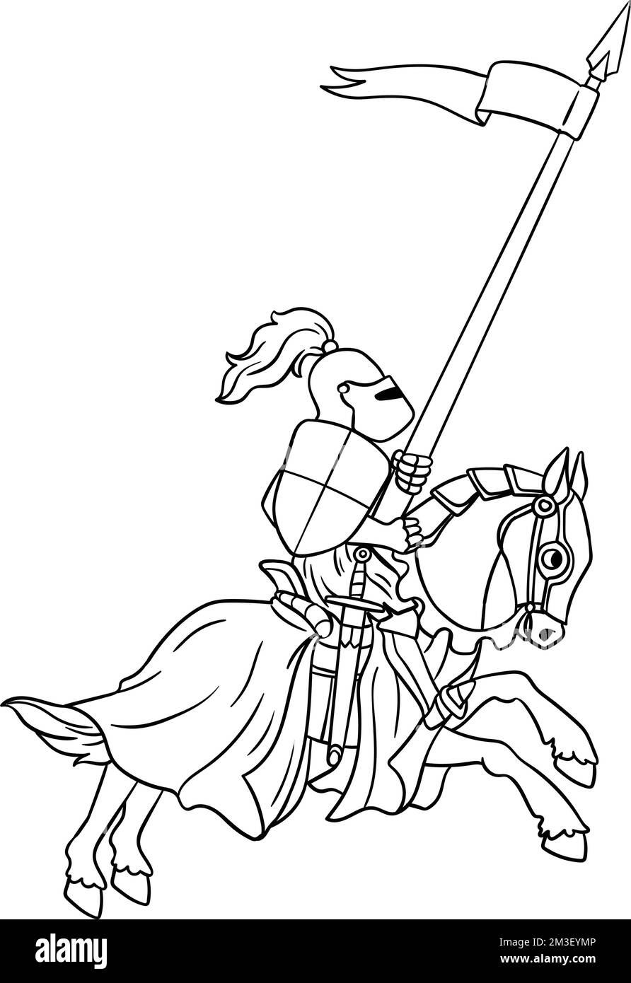 Knight Joust colorazione isolata pagina per bambini Illustrazione Vettoriale