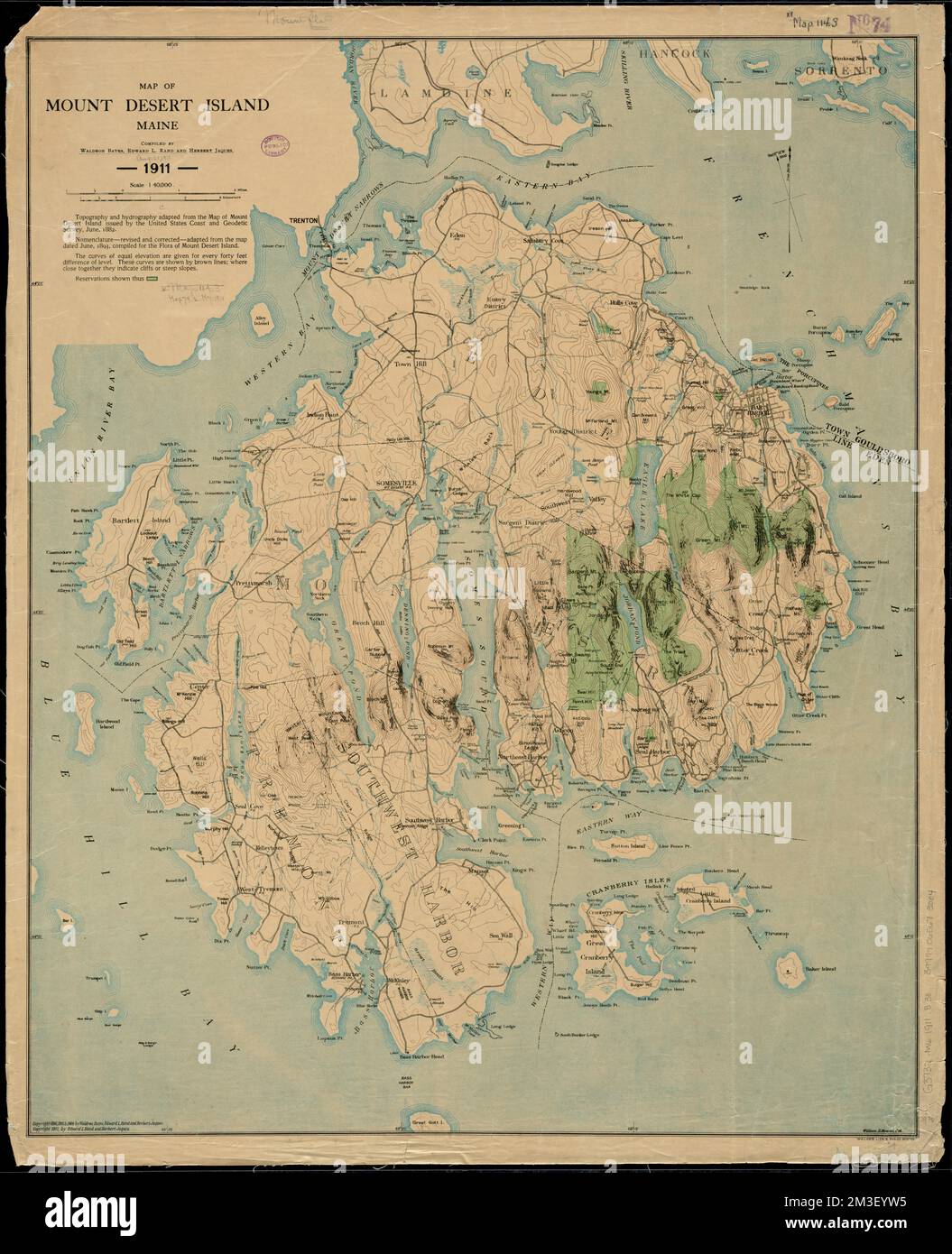 Mappa di Mount Desert Island, Maine , riserve forestali, Maine, Mount