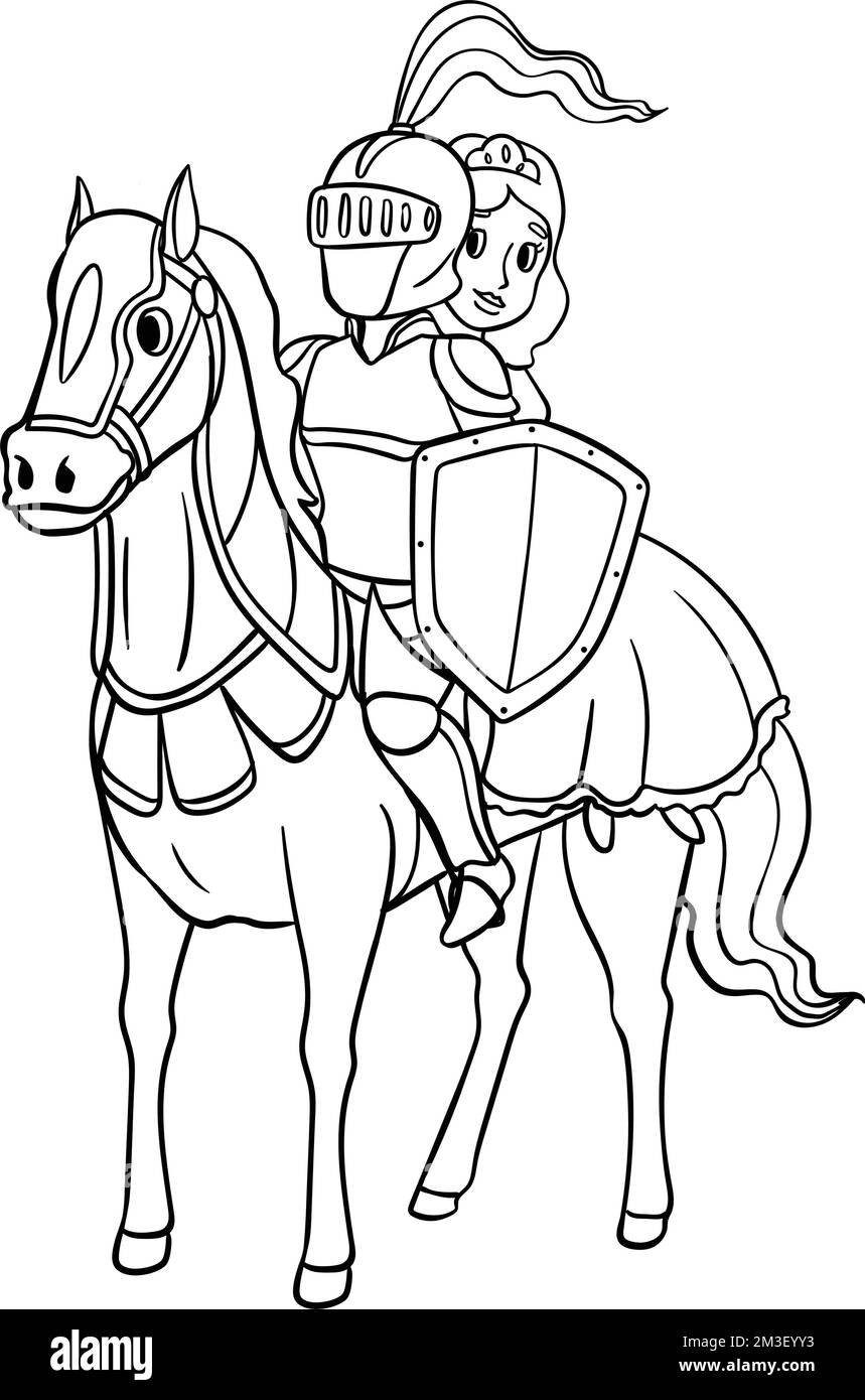 Cavaliere e principessa a cavallo isolato Illustrazione Vettoriale