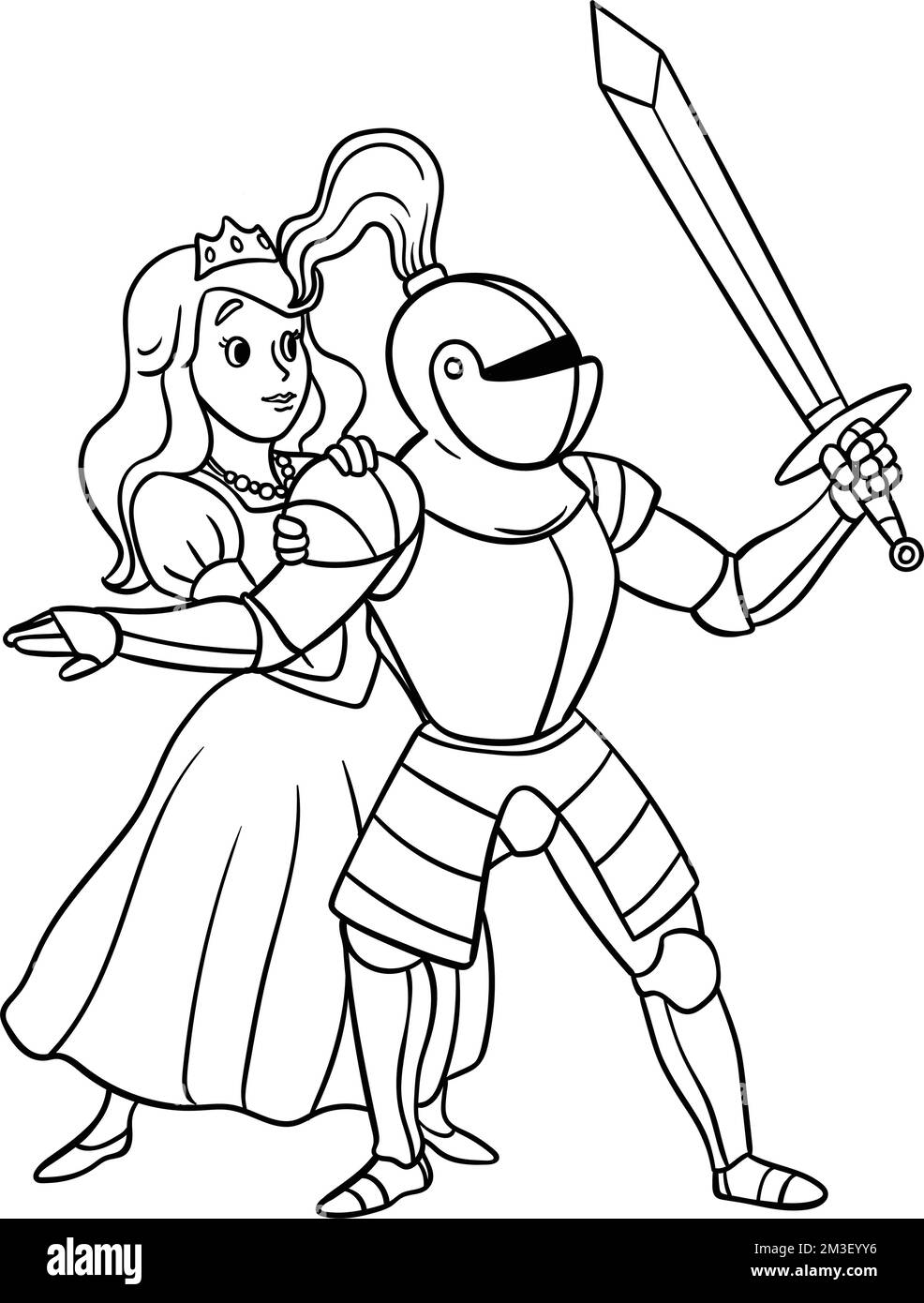 Cavaliere proteggere la principessa colorazione isolata Illustrazione Vettoriale