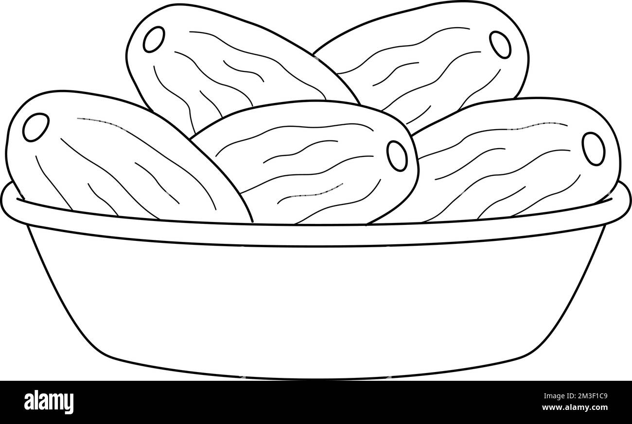 Ramadan Dried Data isolato colorazione pagina per bambini Illustrazione Vettoriale