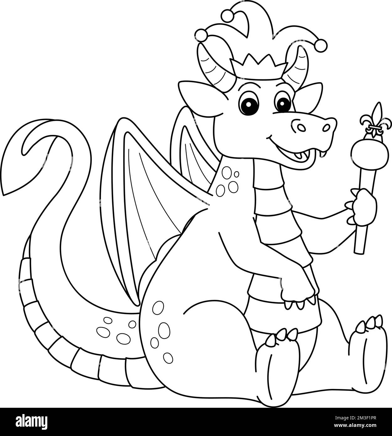 Mardi Gras Jester Dragon isolato colorazione pagina Illustrazione Vettoriale