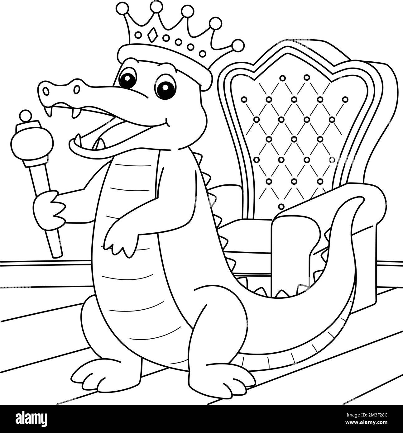 Mardi Gras Crown King Crocodile Coloring Page Illustrazione Vettoriale