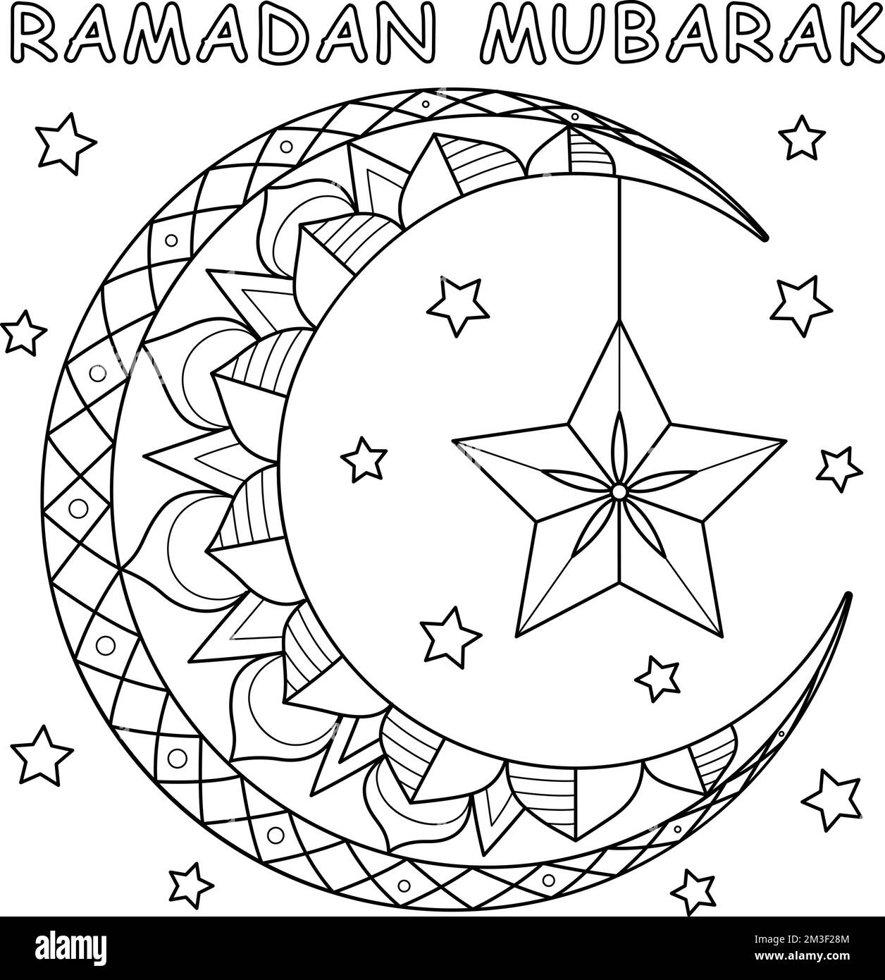 Ramadan Mezzaluna Luna Lanterne colorazione pagina Illustrazione Vettoriale
