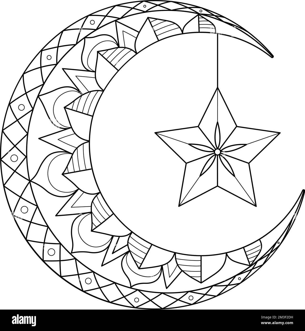 Luna di Mezzaluna Ramadan con colorazione Star isolata Illustrazione Vettoriale