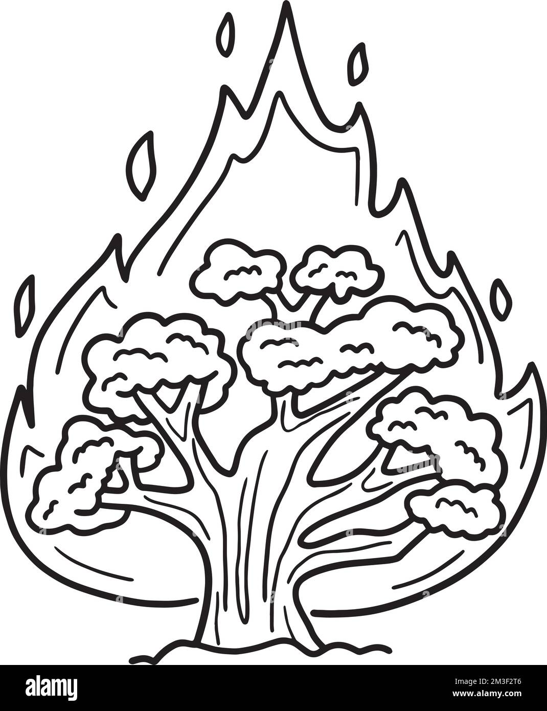 Christian Burning Bush isolato colorazione pagina Illustrazione Vettoriale