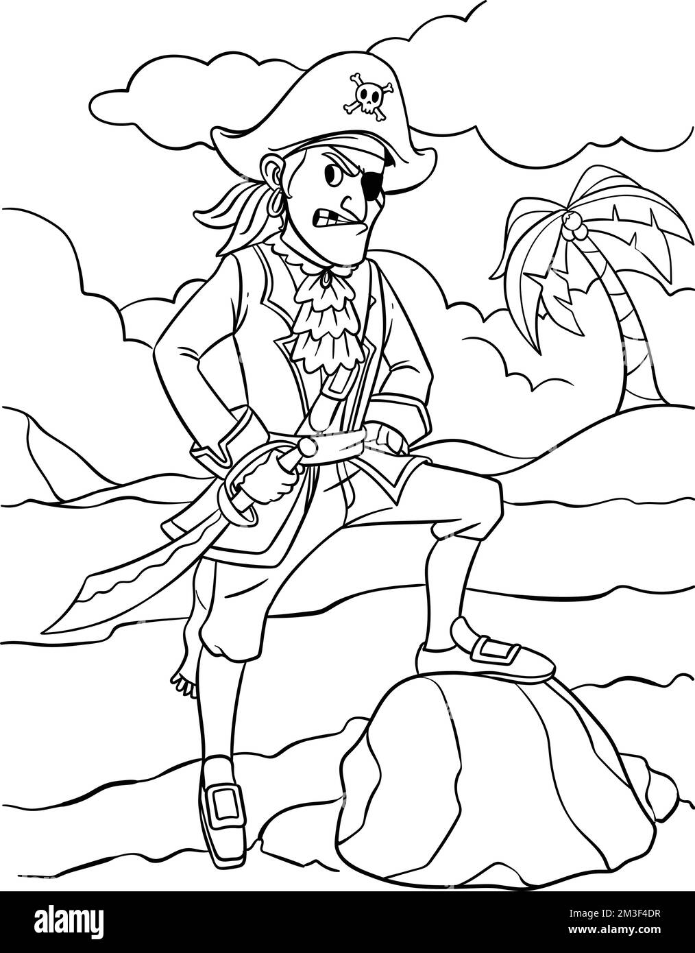 Pagina da colorare di Capitano dei pirati per i bambini Illustrazione Vettoriale