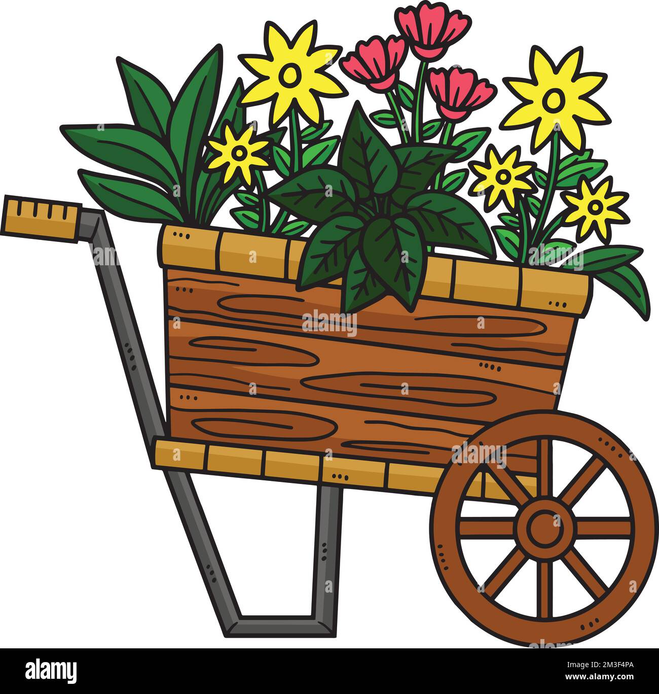 Piante della Giornata della Terra a Wheelbarrow Cartoon Clipart Illustrazione Vettoriale