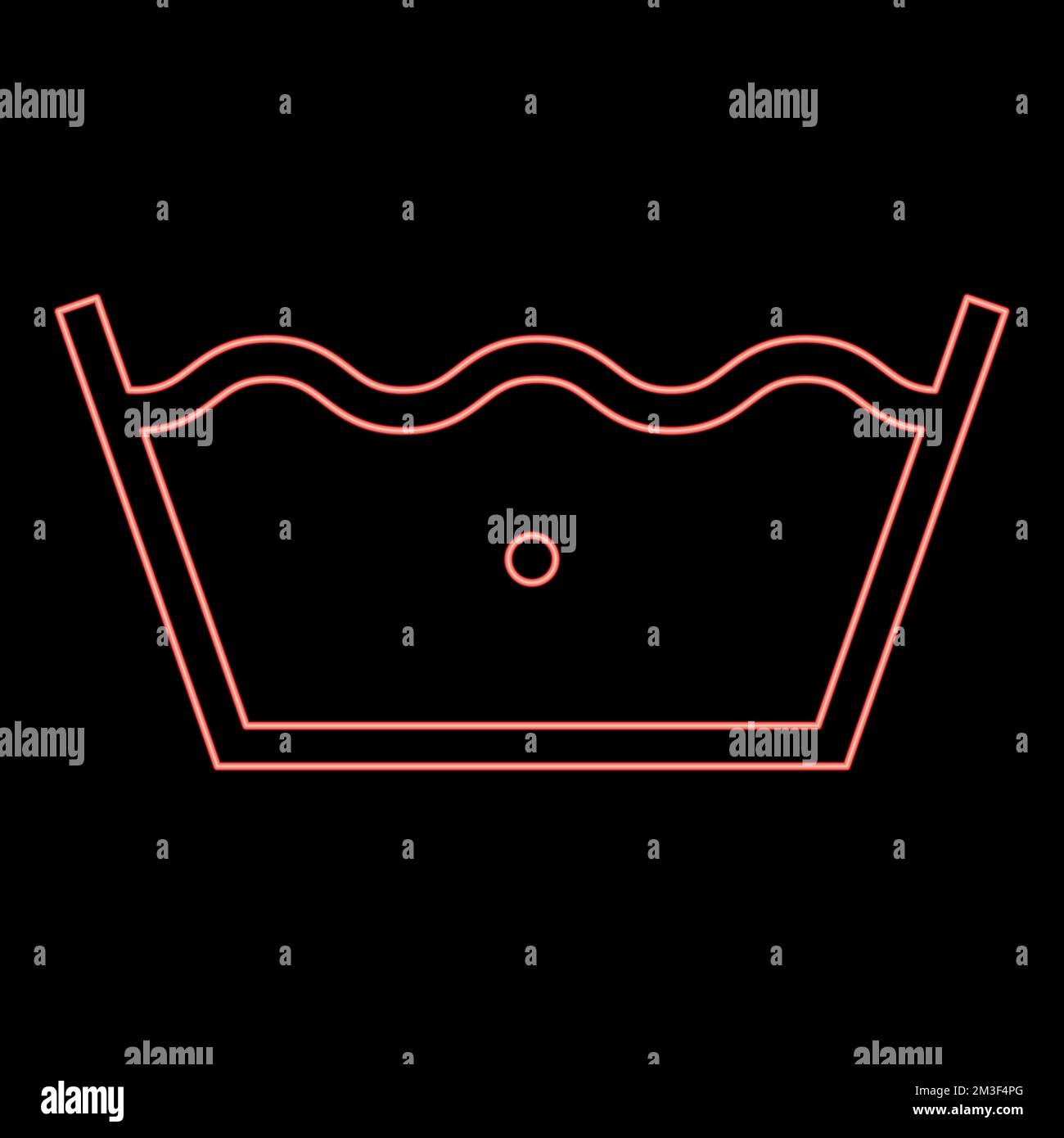 Lavaggio al neon in acqua fredda simboli per la cura dei vestiti concetto di lavaggio cartello da bucato colore rosso vettore illustrazione immagine piatto stile luce Illustrazione Vettoriale