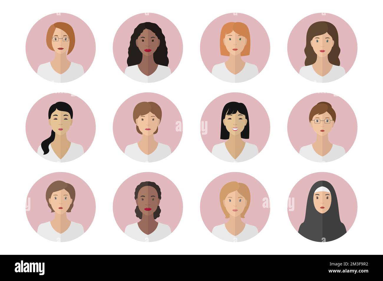 Set di avatar a profilo femmina. Icone vettoriali. Illustrazione Vettoriale