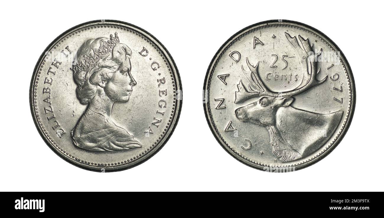 Canada 25 centesimi 1968-1978 su sfondo bianco Foto Stock