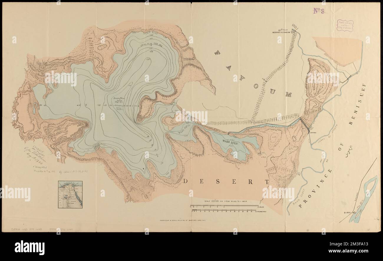 Mappa del bacino del Raico , serbatoi, Egitto, Egitto Wadi el-Rayan, Mappe, Moeris, Lago d'Egitto, Mappe Norman B. Leventhal Map Center Collection Foto Stock