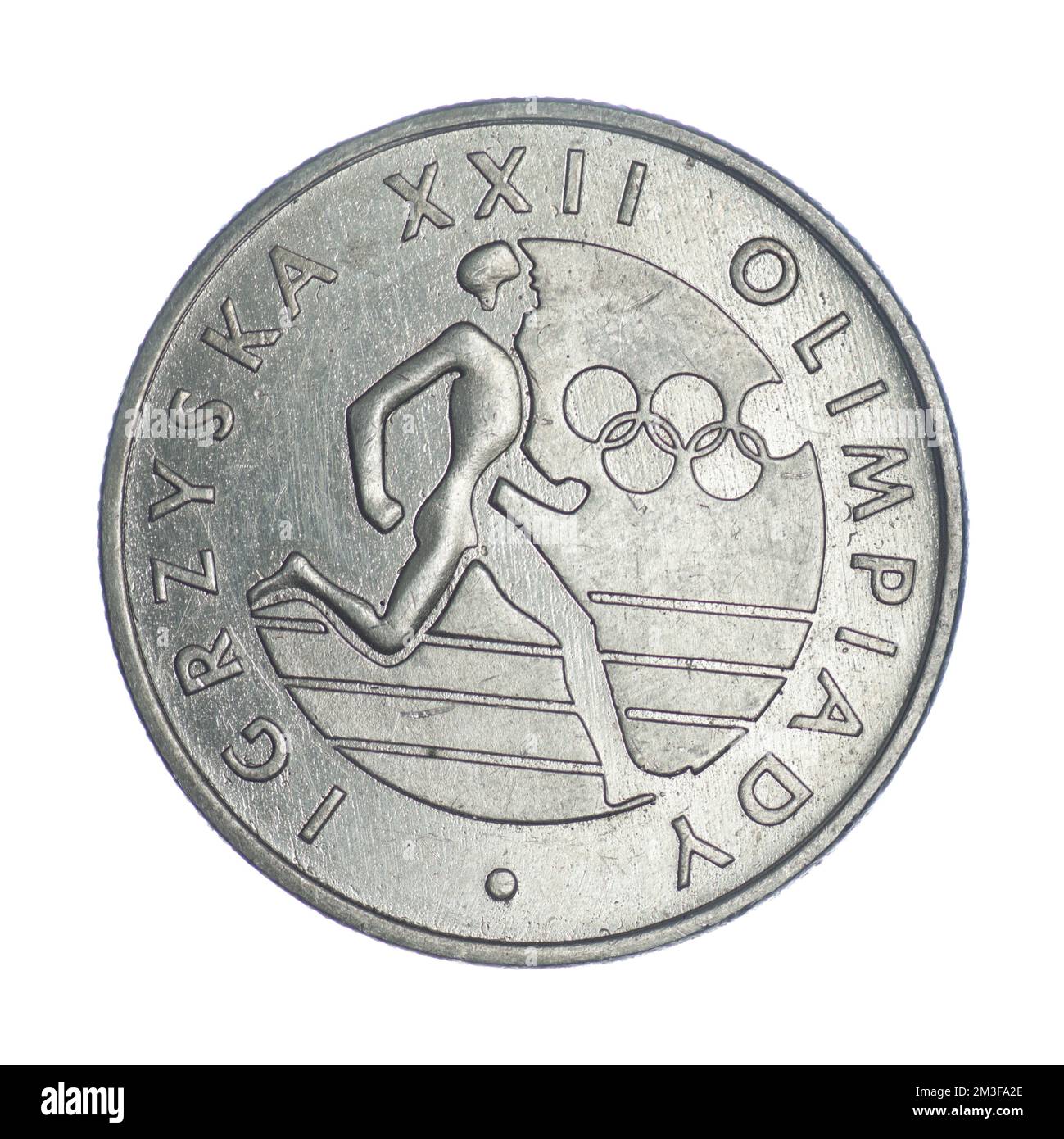 20 zlotys - Giochi della XXII Olympiade - 1980 su sfondo bianco Foto Stock