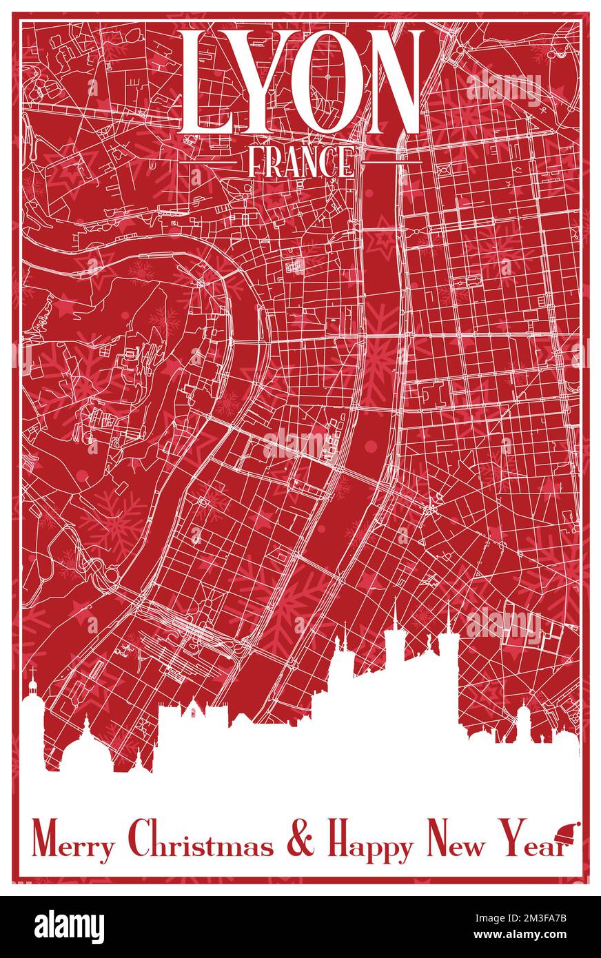 Cartolina di Natale del centro DI LIONE, FRANCIA Illustrazione Vettoriale