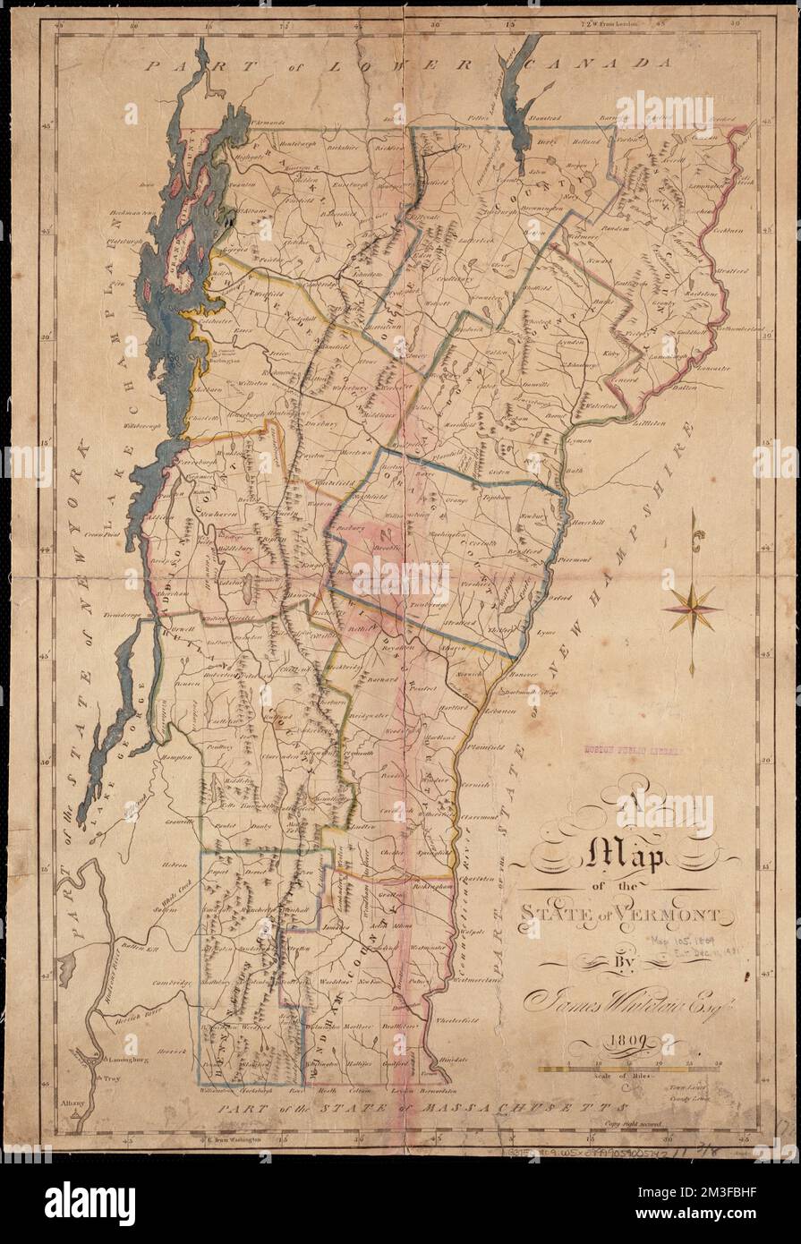 Mappa dello Stato del Vermont , Vermont, Mappe Norman B. Leventhal Map Center Collection Foto Stock