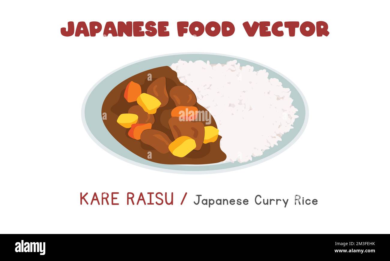 Kare Raisu giapponese - disegno vettoriale piatto del riso del curry giapponese, stile del cartoon del clipart. Cibo asiatico. Cucina giapponese. Cucina giapponese Illustrazione Vettoriale