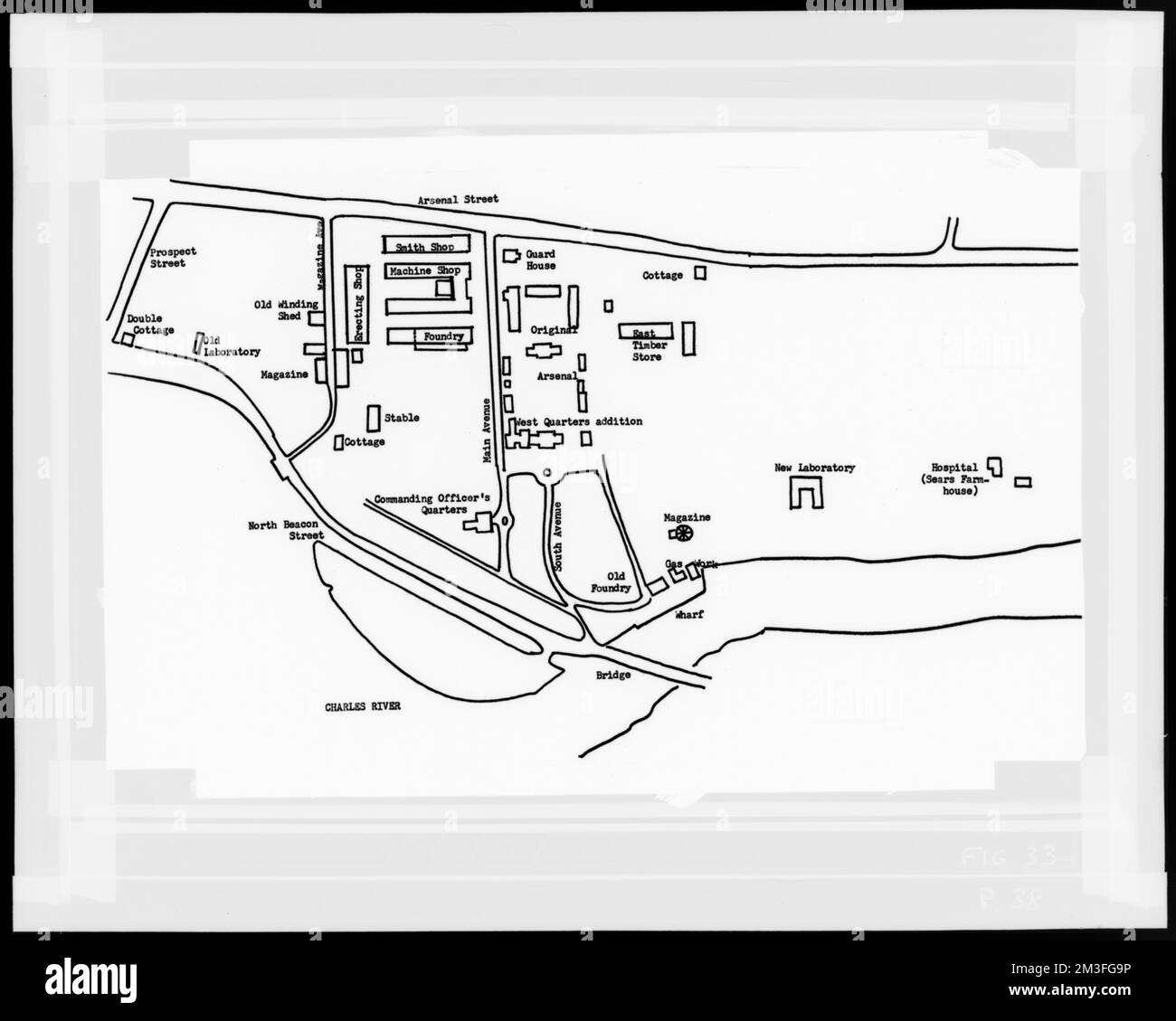 Mappa che mostra il negozio di erezione e altri edifici, Armerie, edifici, Watertown Arsenal Mass.. Record degli Stati Uniti Esercito operativo Foto Stock