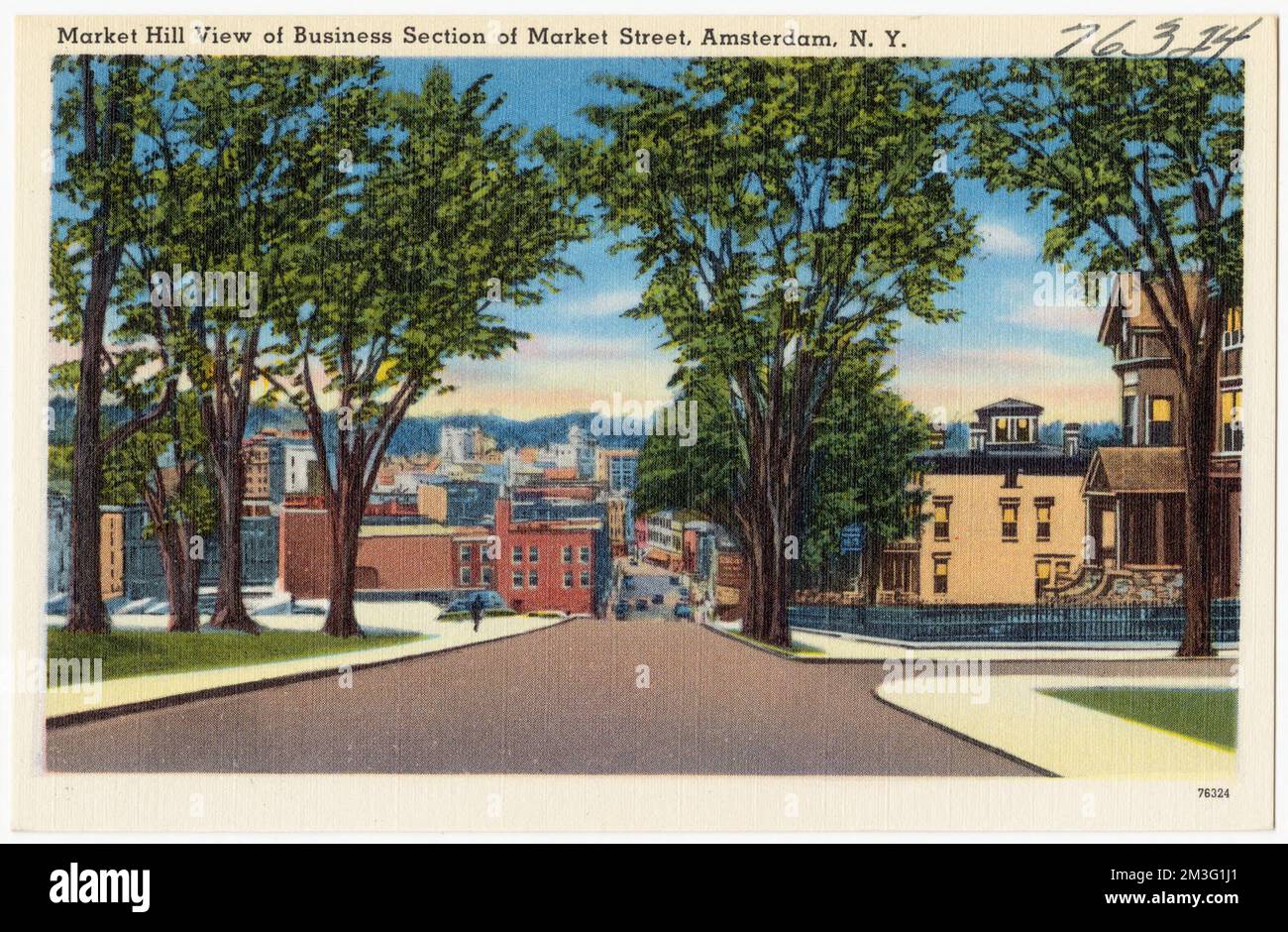 Vista di Market Hill della sezione commerciale di Market Street, Amsterdam, N. Y. , Città e città, Tichnor Brothers Collection, Cartoline degli Stati Uniti Foto Stock