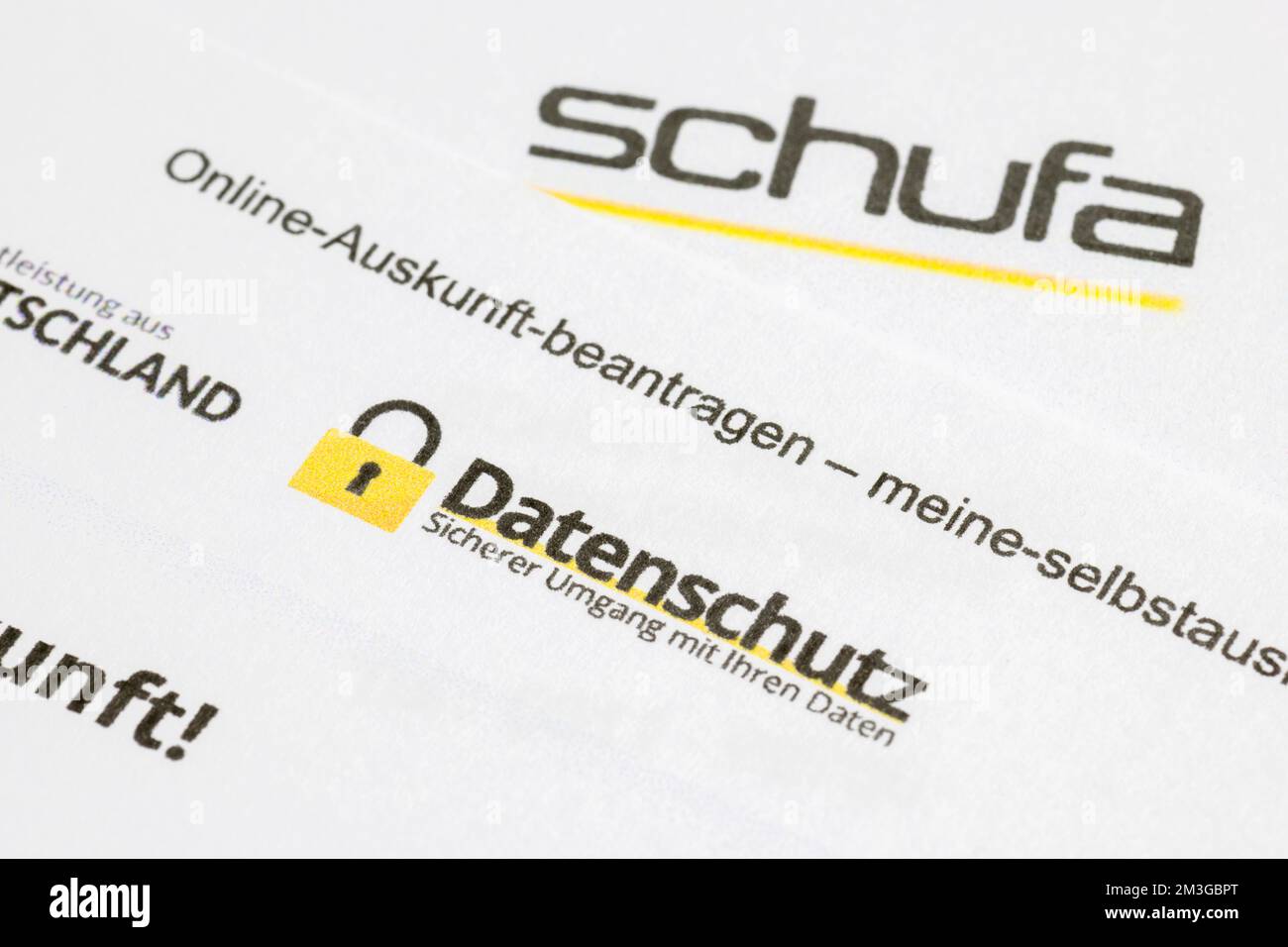 Protezione dei dati, Schufa, modulo, lettera, agenzia di credito, Informazioni online Foto Stock