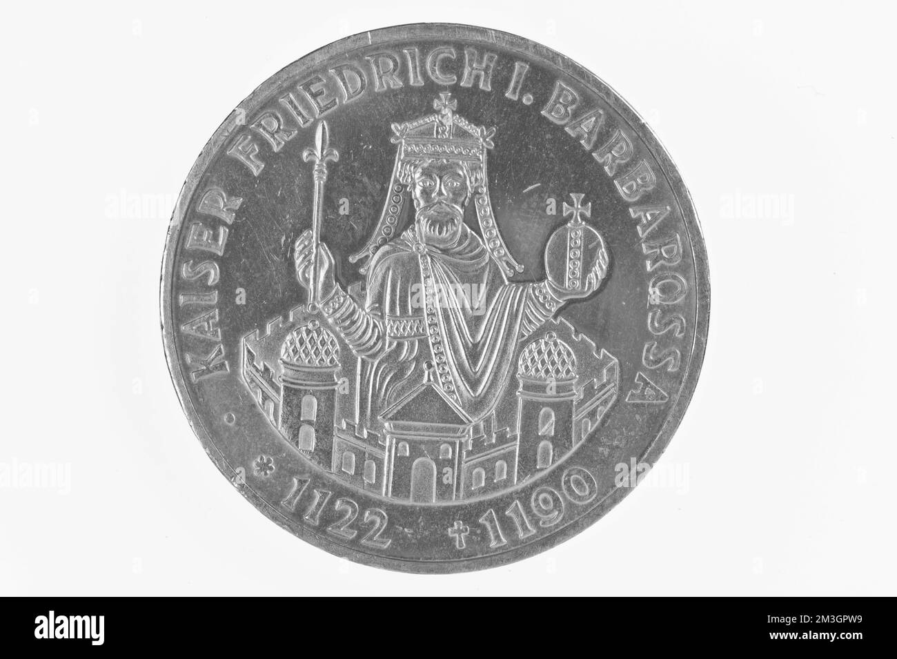 10 euro moneta commemorativa dell'imperatore Federico Barbarossa, sul retro Foto Stock