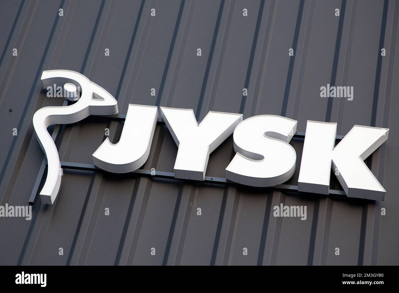 Logo Jysk in un negozio di Danzica Polonia Foto Stock