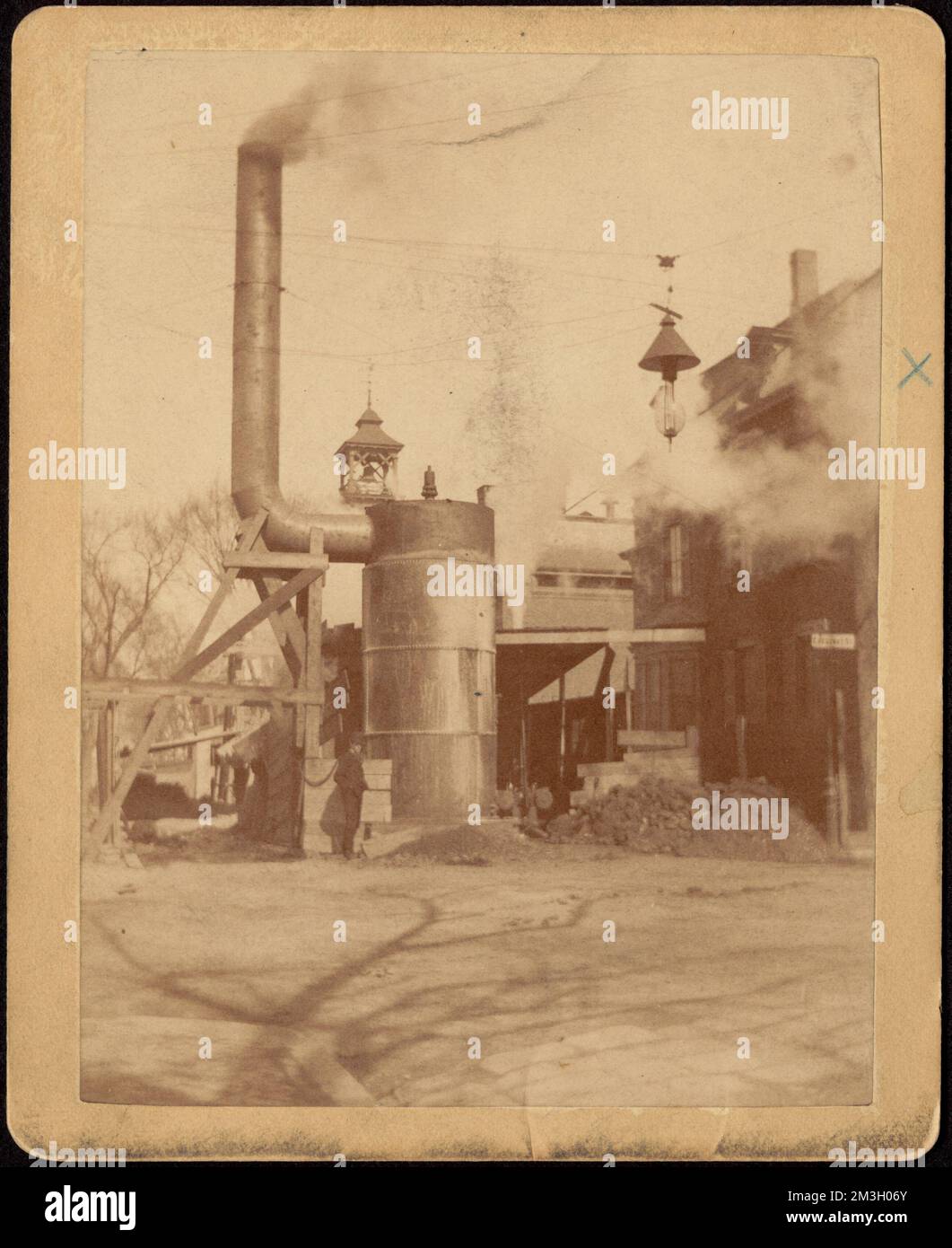 Metropolitan Water Works Miscellaneous, angolo di Chestnut Street e non identificato, costruzione o manutenzione, probabile Boston Water Works, Boston?, Mass., ca. 1895-1899 , opere d'acqua, condotti per tubi, cantieri edili Foto Stock