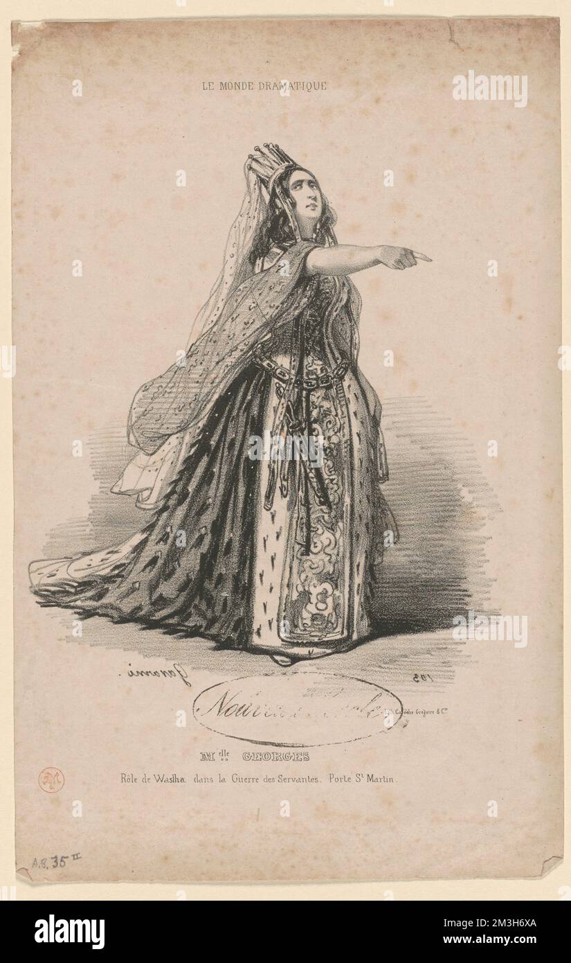 Mlle. Georges. rôle de Washla dans la Guerre des servantes. Porte Saint-Martin , Attres, George, Mademoiselle Marguerite-Joséphine Weimer, 1787-1867. Paolo Gavarni (1804-1866). Litografie e altre opere Foto Stock