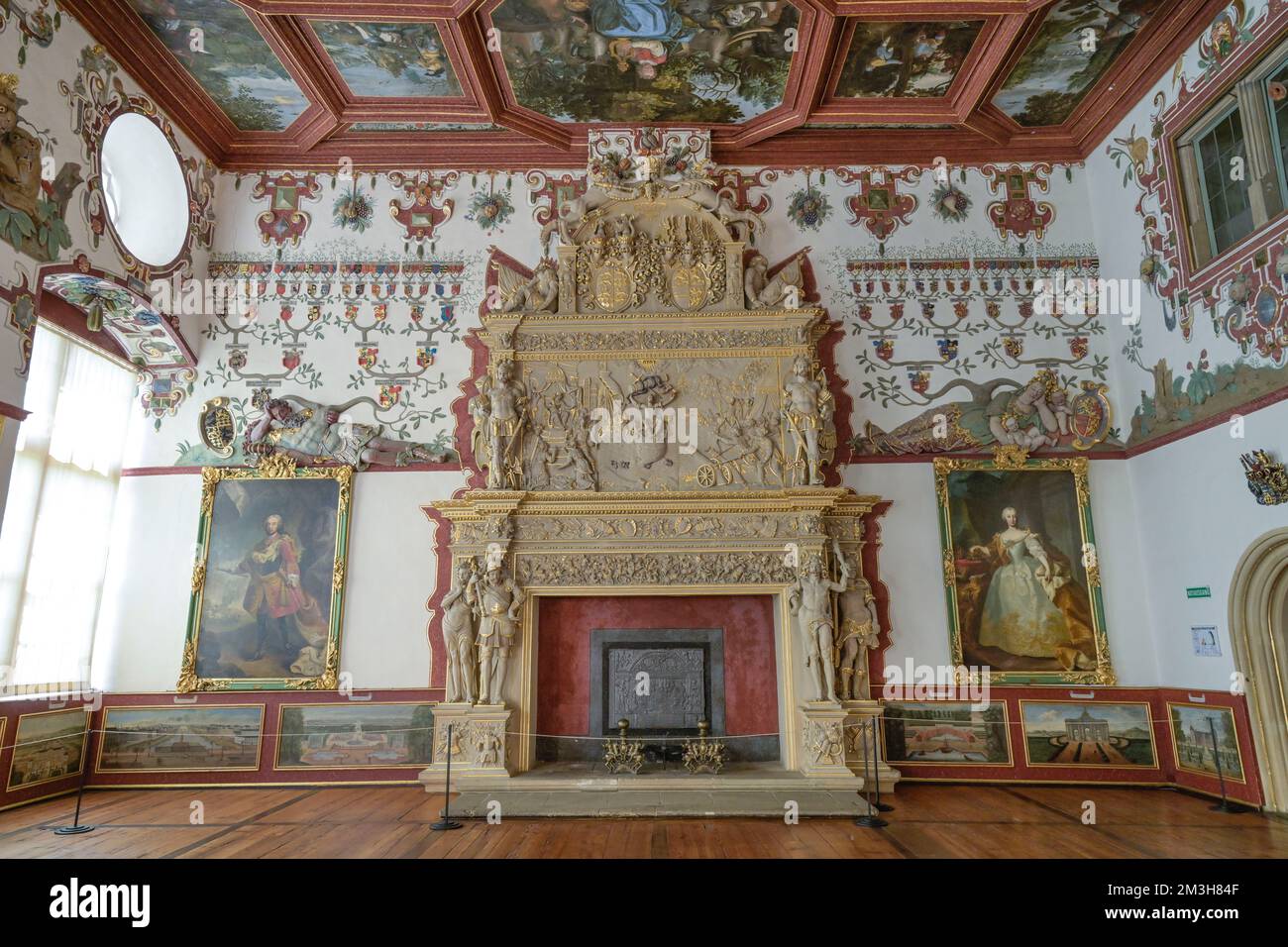Prunkkamin, Rittersaal, Schloss Weikersheim, Baden-Württemberg, Deutschland Foto Stock