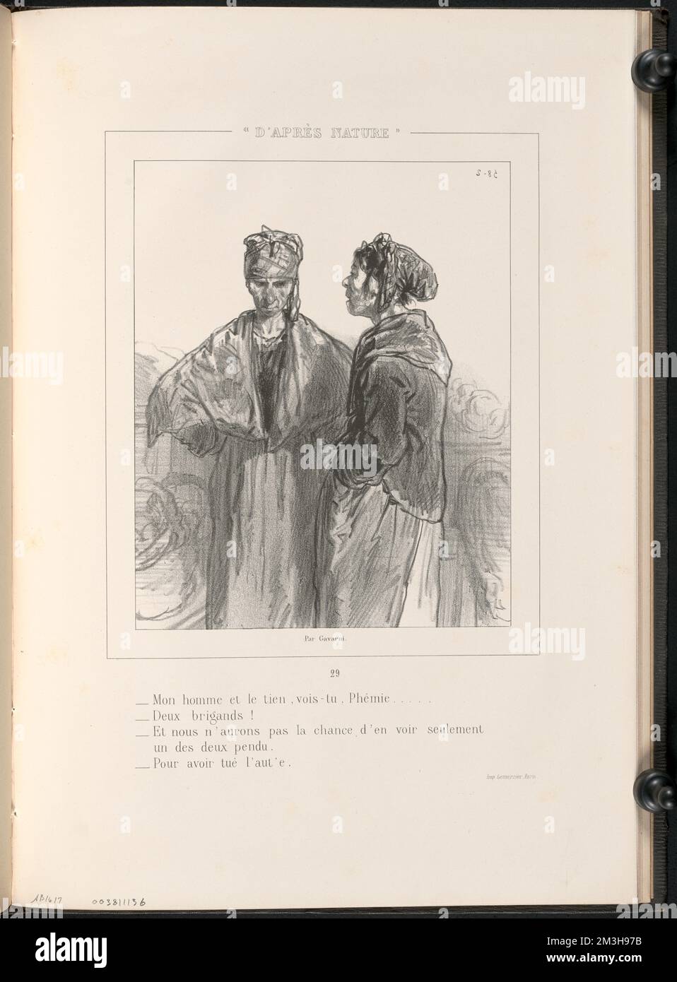 Mon homme et le tien, voi-tu, Phemie... - Briganti Deux! - Et nous n'aurions pas la chance d'en voir seulement - un des deux pendu - pour avoir tué l'aut'e ,. Paolo Gavarni (1804-1866). Litografie e altre opere Foto Stock