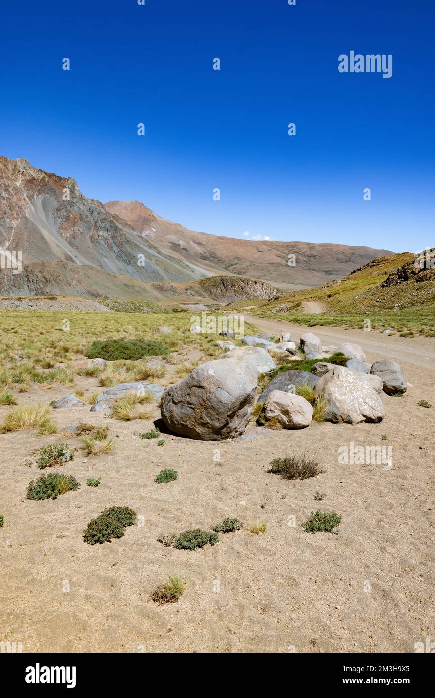 Paesaggio a Paso Vergara - attraversare il confine dal Cile all'Argentina mentre si viaggia in Sud America Foto Stock