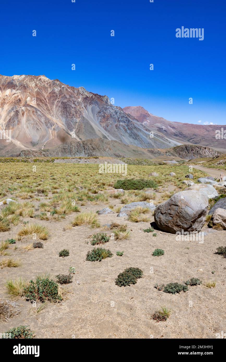 Paesaggio a Paso Vergara - attraversare il confine dal Cile all'Argentina mentre si viaggia in Sud America Foto Stock