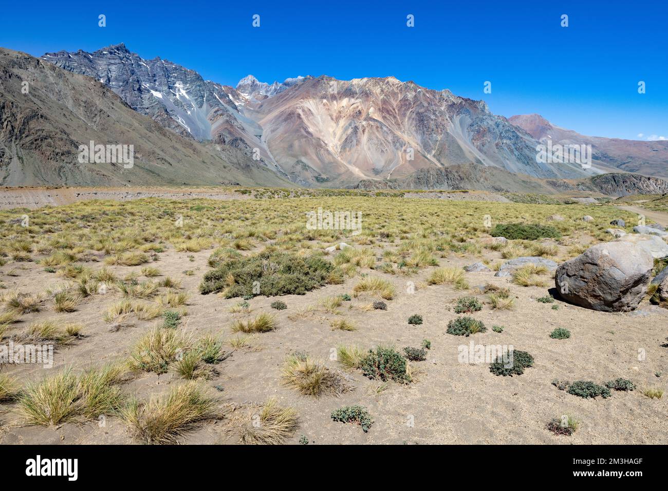Paesaggio a Paso Vergara - attraversare il confine dal Cile all'Argentina mentre si viaggia in Sud America Foto Stock