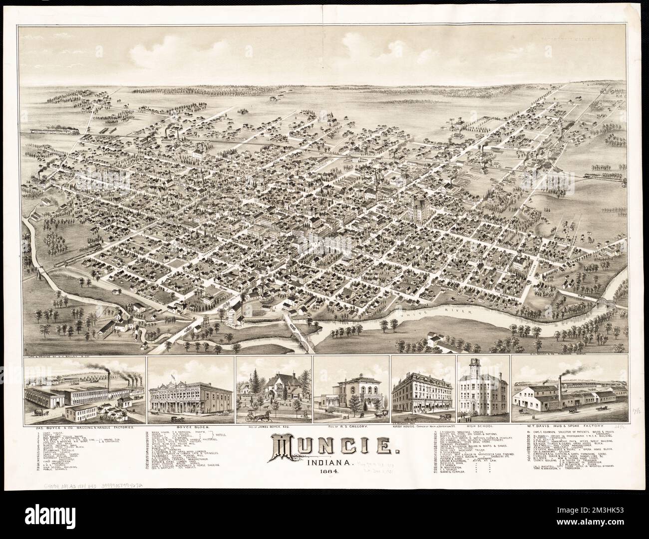 Muncie, Indiana : 1884 , Muncie Ind., Aerial views Norman B. Leventhal Map Center Collection Foto Stock