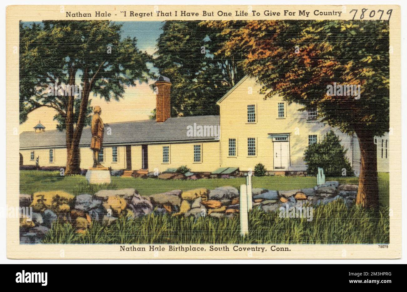 Nathan Hale - 'mi dispiace di avere solo una vita da dare per il mio paese', luogo di nascita di Nathan Hale, Coventry del Sud, Conn , Edifici storici, Tichnor Brothers Collection, cartoline degli Stati Uniti Foto Stock