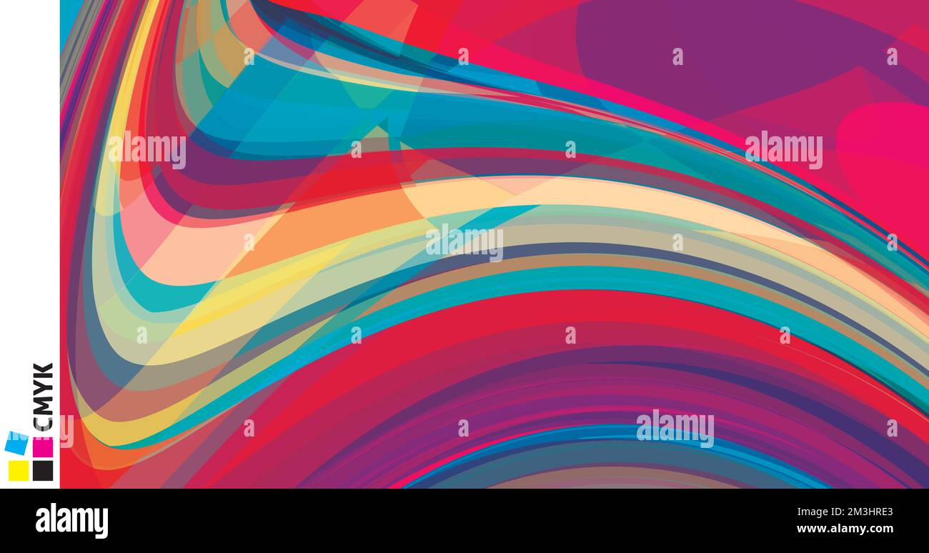 Sfondo artistico in abtract con strisce multicolore curve. Motivo grafico vettoriale a colori Illustrazione Vettoriale