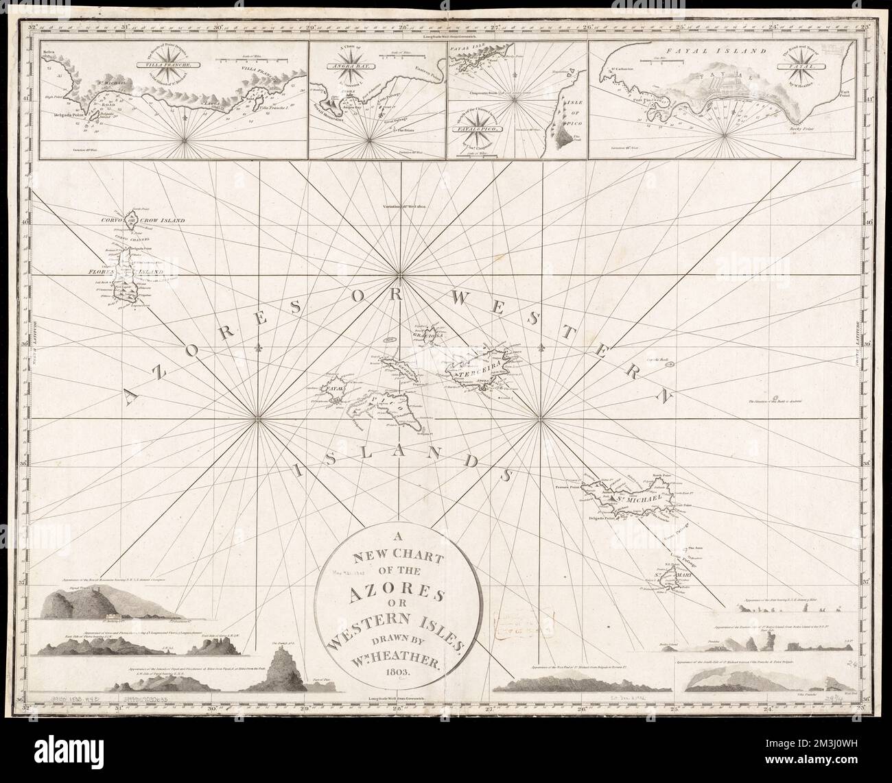 Una nuova carta delle Azzorre o delle Isole occidentali , Azzorre, Mappe Norman B. Leventhal Map Center Collection Foto Stock