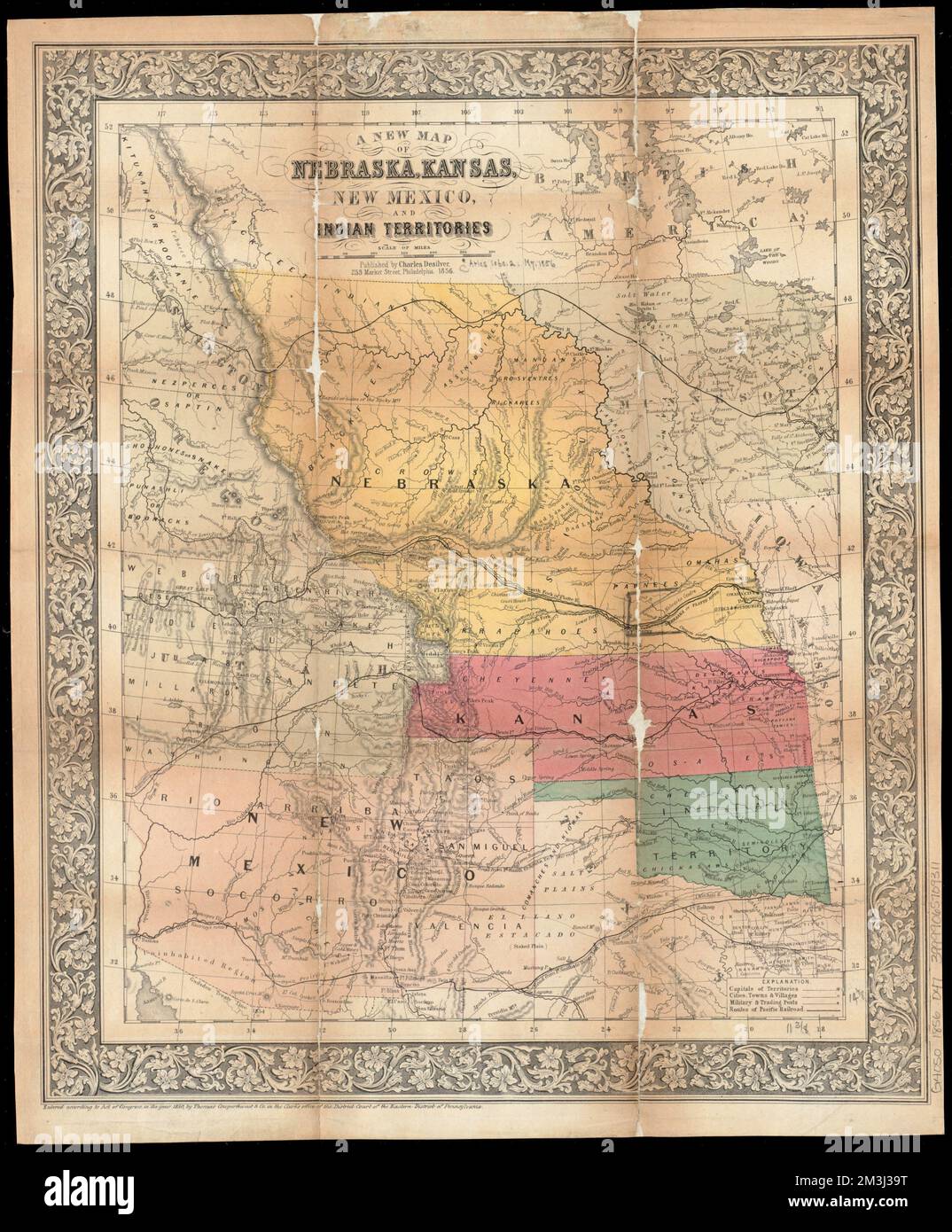 Una nuova mappa di Nebraska, Kansas, New Mexico e territori indiani , Stati Uniti occidentali, Mappe Norman B. Leventhal Map Center Collection Foto Stock