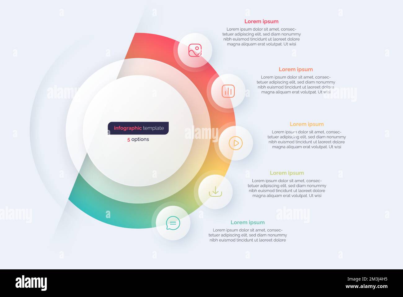 Modello infografico a cinque cerchi opzionali. Illustrazione vettoriale Illustrazione Vettoriale