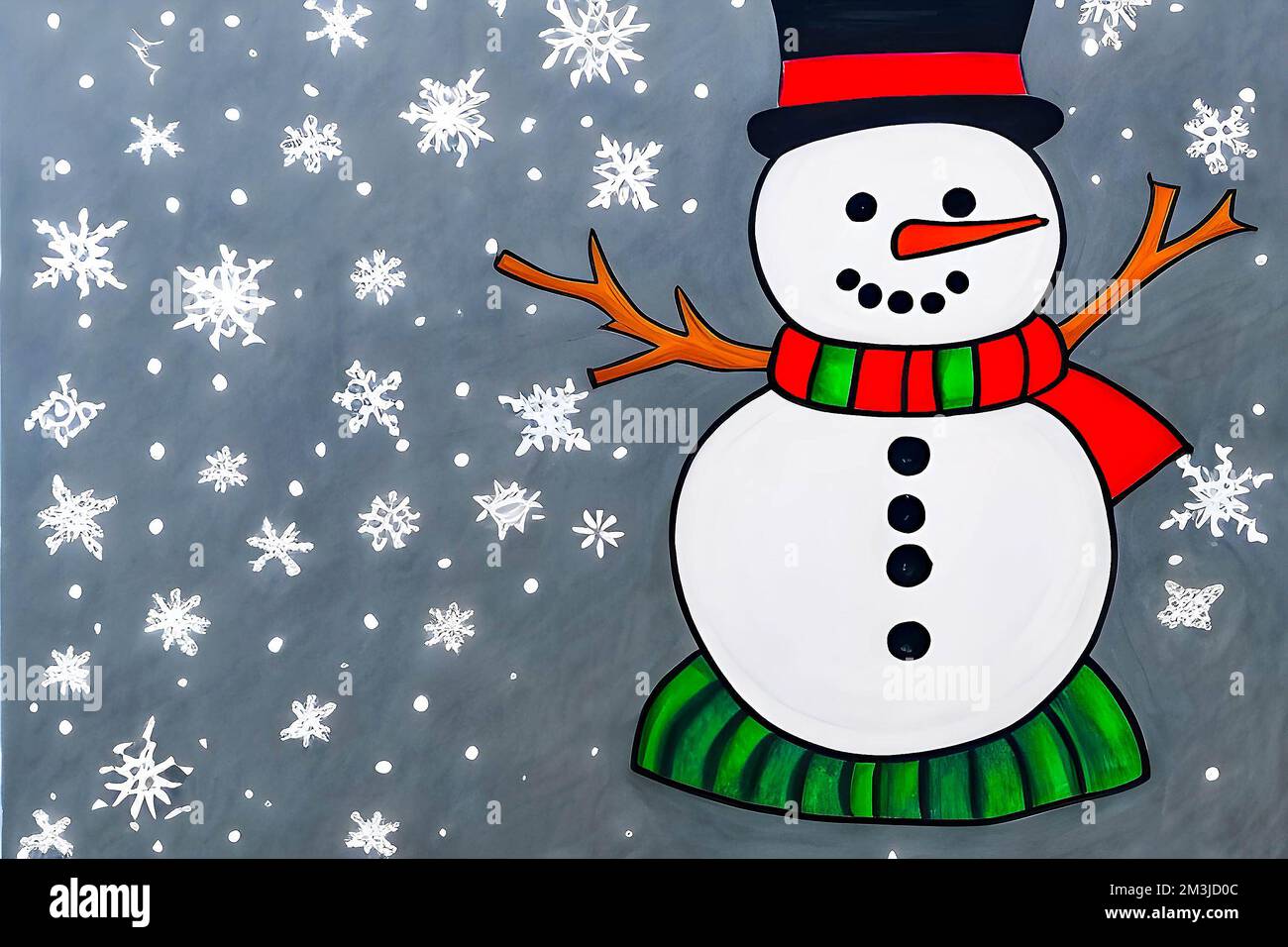 Pupazzo di neve in un cappello e sciarpa. Disegno per bambini con matite  colorate Foto stock - Alamy