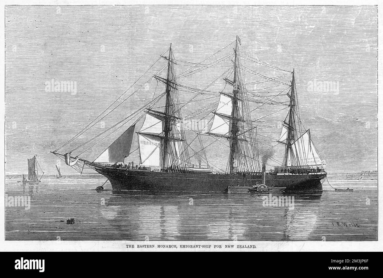 Il monarca orientale, una nave emigrante diretta per la Nuova Zelanda, parte dall'Inghilterra. Data: 9 maggio 1874 Foto Stock