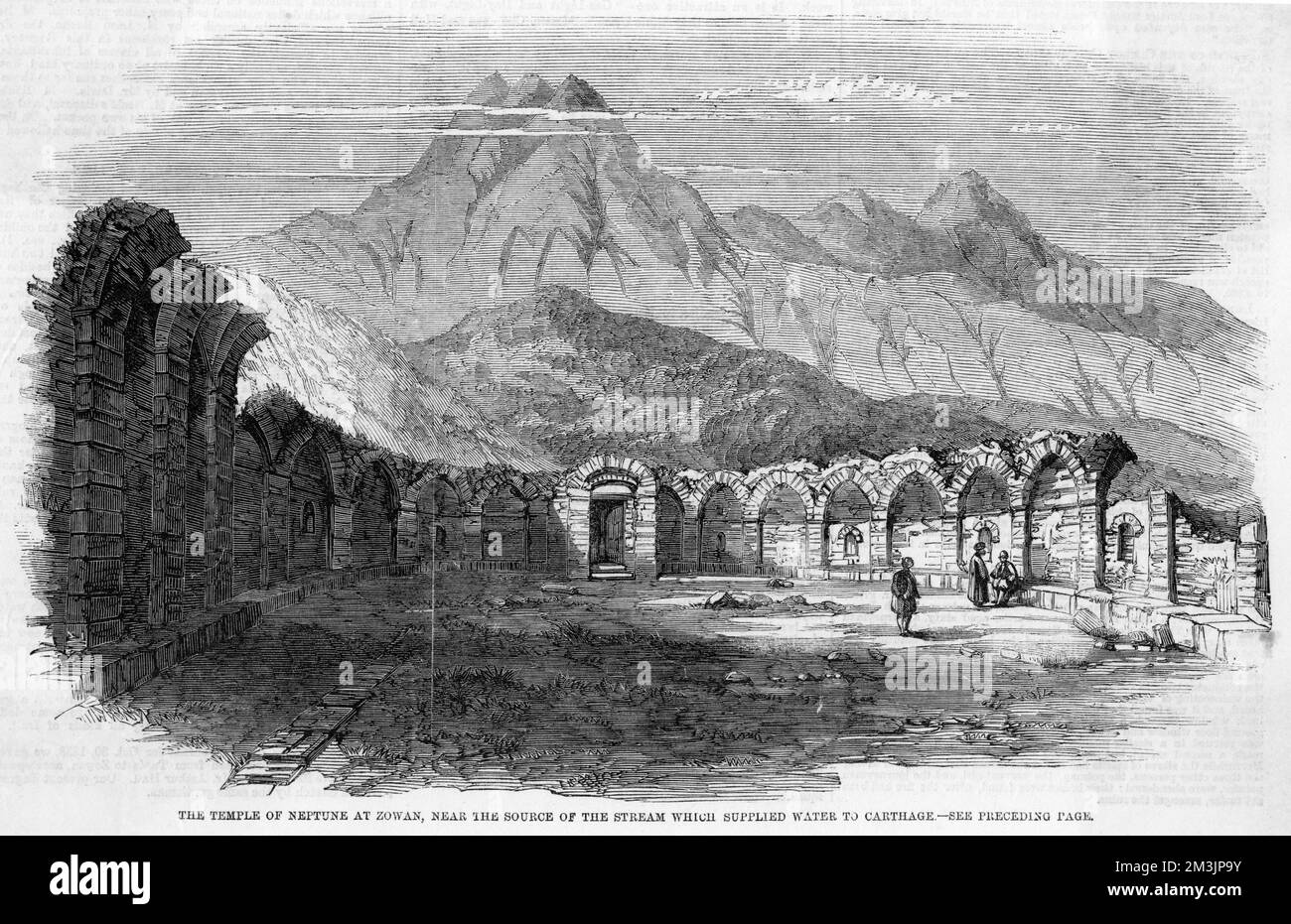 Tempio rovinato di Nettuno a Bowan, fonte del torrente che ha fornito acqua al popolo di Cartagine, attraverso un acquedotto, fino alla loro sconfitta da parte dei Romani nel 146 a.C. Data: 1859 Foto Stock