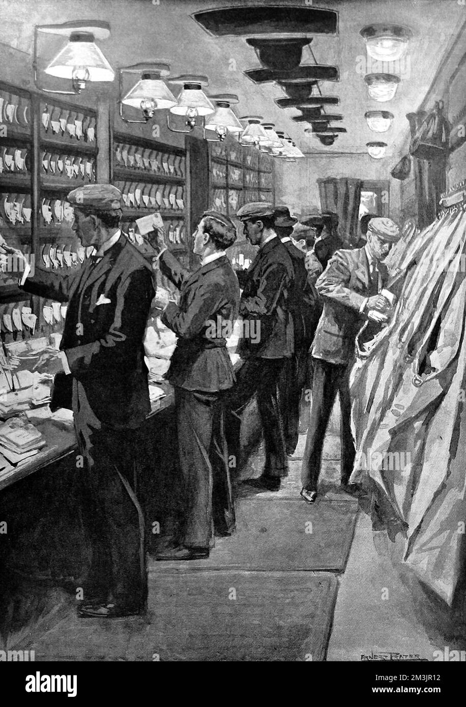 Smistamento della posta su un treno Foto Stock