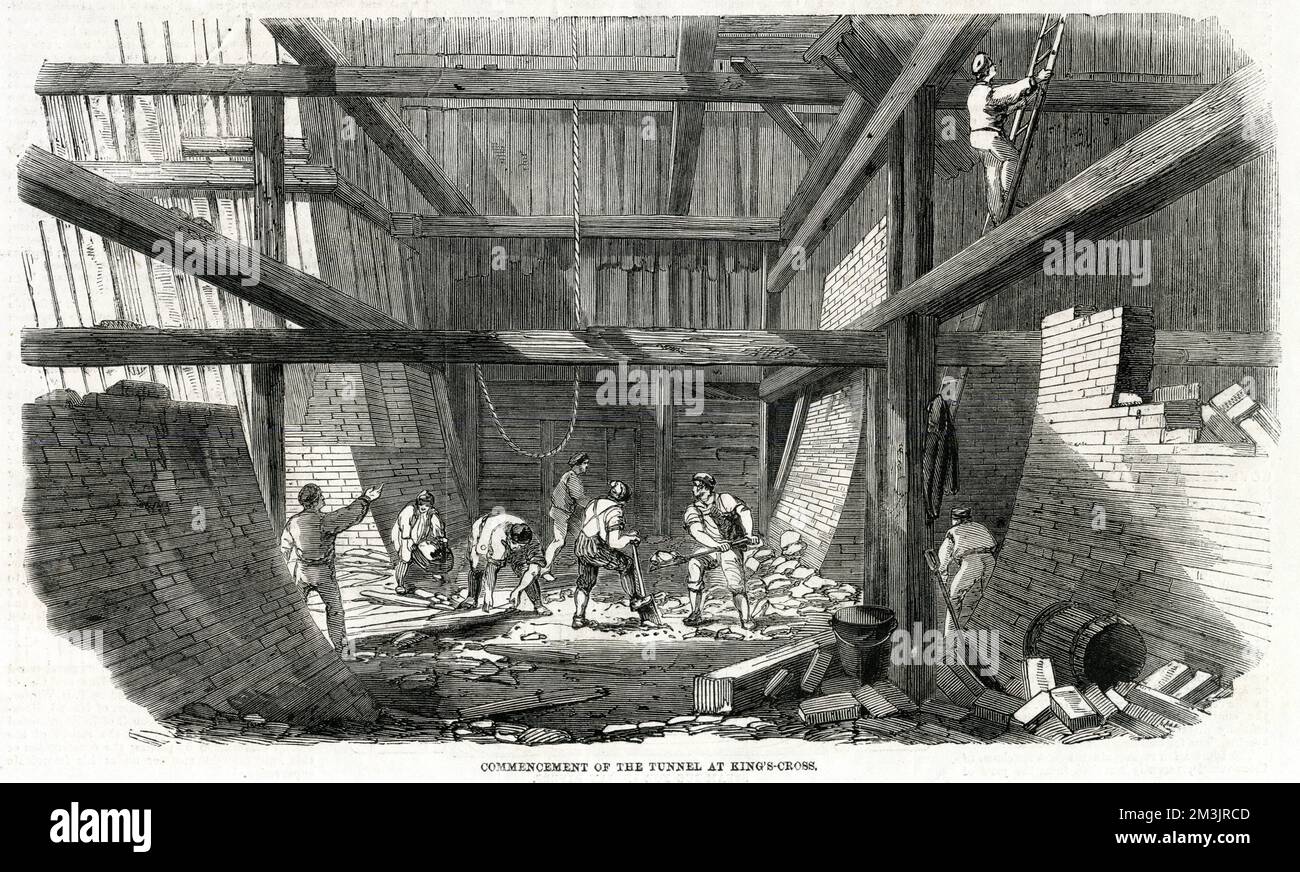 L'inizio del tunnel alla Croce del Re. Proposta di essere una stazione terminale principale. La metropolitana è stata considerata la soluzione ideale per viaggiare comodamente in aree densamente popolate. Nelle sue prime fasi, la metropolitana intendeva far circolare treni leggeri a brevi intervalli, nella speranza che ciò evitasse collisioni. 1860 Foto Stock