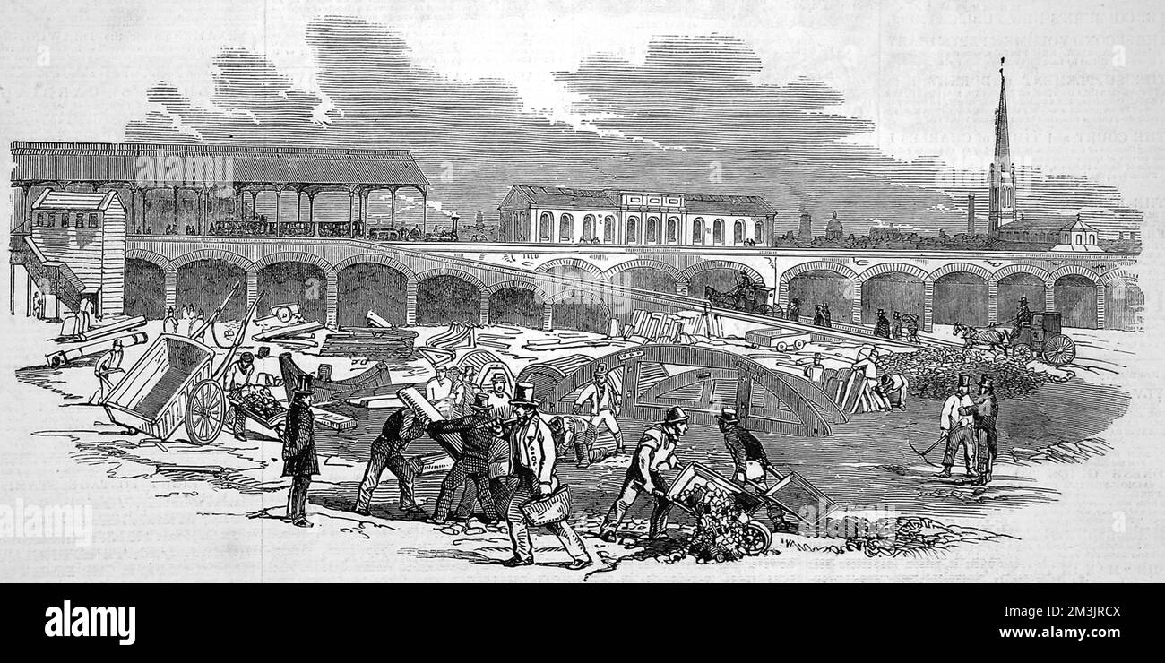 Estensione della ferrovia sud-occidentale fino al Waterloo Bridge 1848 Foto Stock
