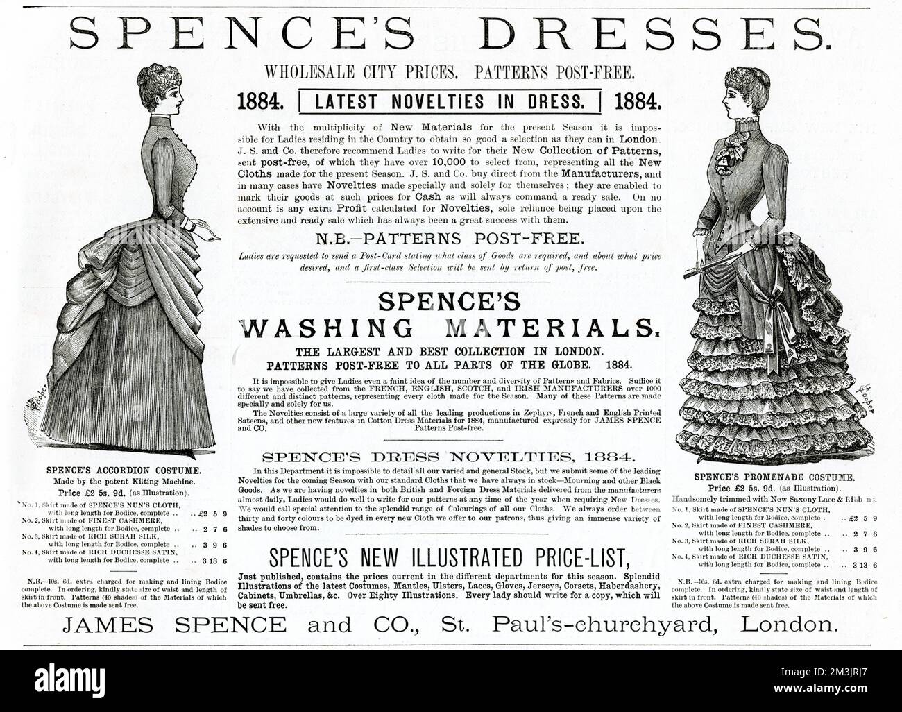 Pubblicità per Spence's Dresses 1884 Foto Stock