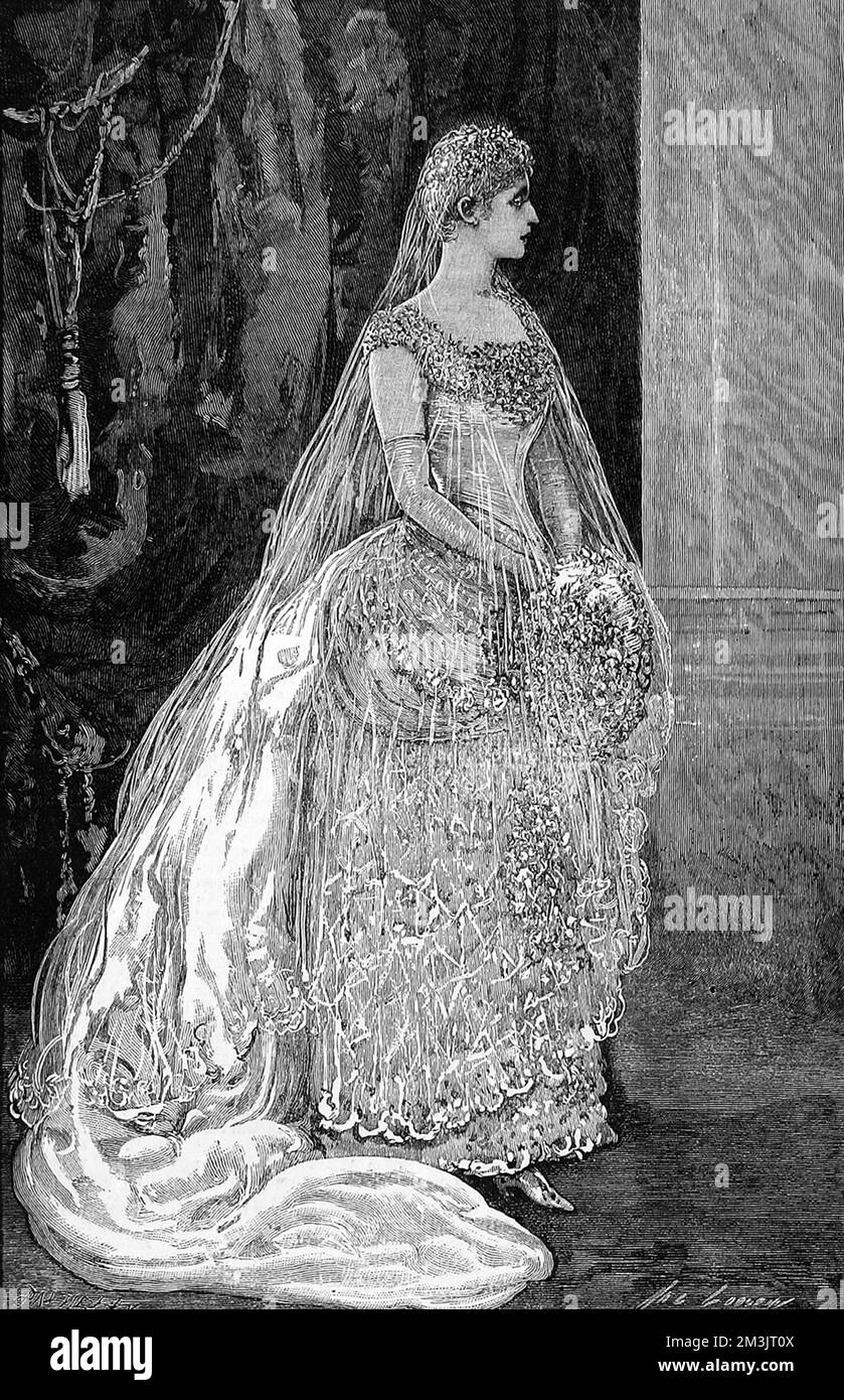 Principessa Vittoria d'Assia nel suo abito da sposa al principe Luigi di Battenburg. Victoria era la nipote della regina Vittoria e la figlia della seconda figlia della regina, la principessa Alice, che era morta nel 1878. 1884 Foto Stock
