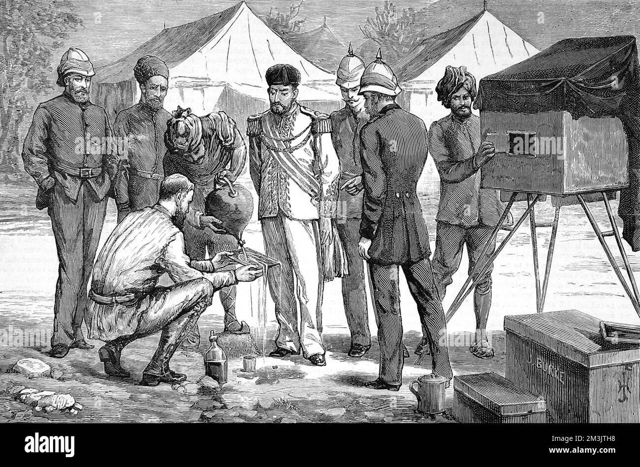 Arte della fotografia di guerra, sistemare il negativo al campo 1879 Foto Stock