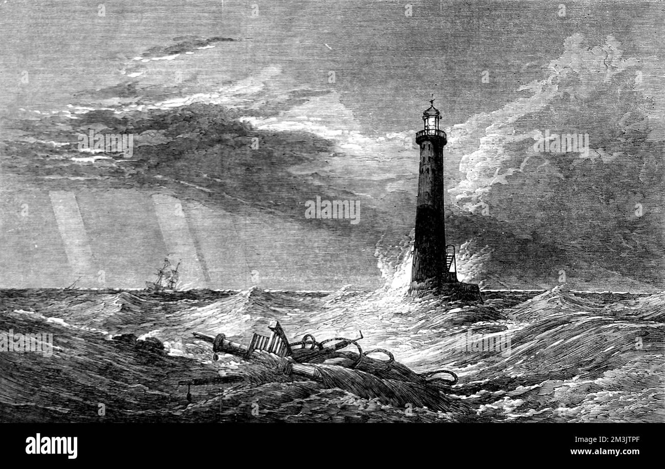 'The Lighthouse', un dipinto di Clarkson Stanfield, R.A., per alcuni eventi teatrali privati a Campden-House. Il gioco e il dipinto sono stati basati su eventi che circondano il faro di Eddystone costruito da John Rudyerd nel 1709. 1855 Foto Stock