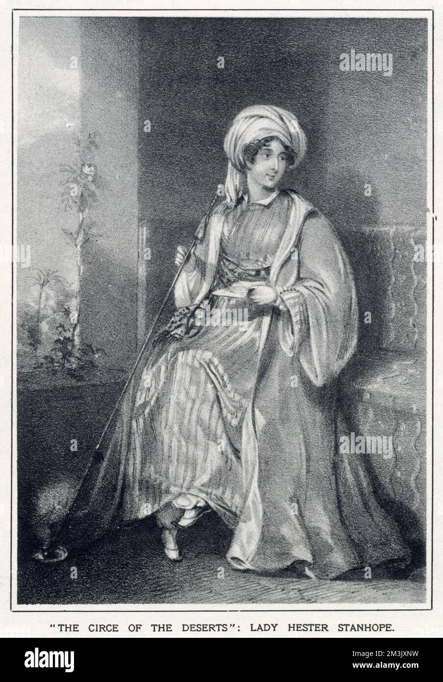 Lady Hester Lucy Stanhope (1776 - 1839), inglese viaggiatore, nella foto in Medio-Oriente garb fumo una pipa. All'inizio del 19th ° secolo Lady Stanhope viaggiò nel Levante, Palmyra e a Gerusalemme e nel 1814 si stabilì sul Monte Libano. Foto Stock